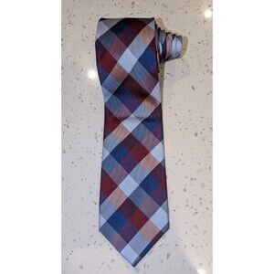 Tommy Hilfiger Men's Neck Tie Blue Plaid Silk Blend MSRP $69.50